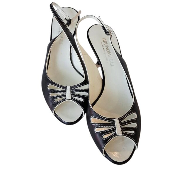 Brunomagli Italian Leather Black & White Cut-Out Ladies Heels Sz 6 - Picture 4 of 9
